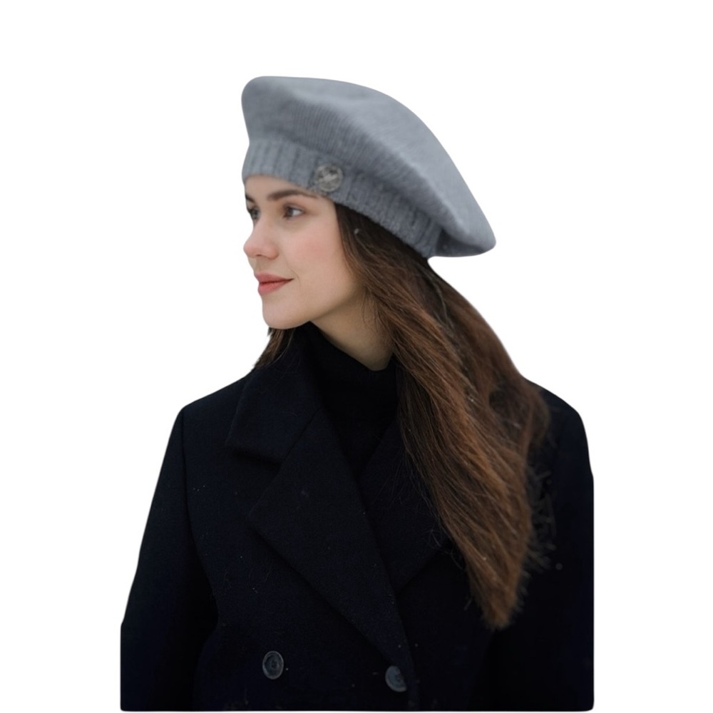 Michael Kors Fine Knit Beret Logo Accent Brand New! One Size Heather Gray NWT